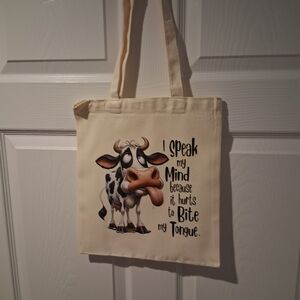 Canvas Tote Bag Graphic, With Cow, I Speak My Mind Size 11.5 X 13 Inches